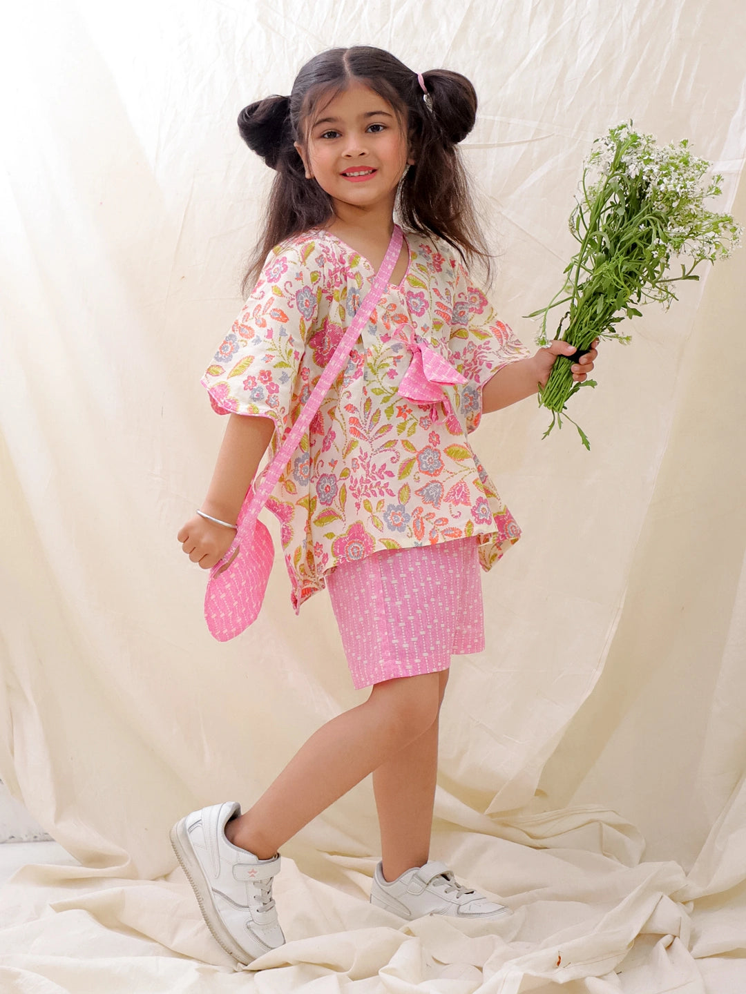 BownBee Summer Pure Cotton Printed Kaftan & Shorts Set For Girls - Yellow
