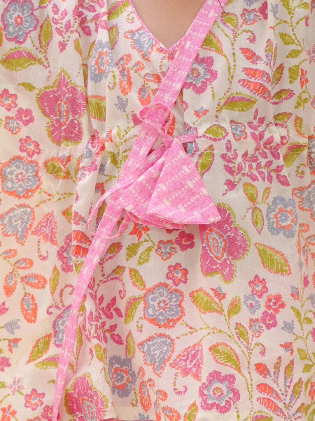 BownBee Summer Pure Cotton Printed Kaftan & Shorts Set For Girls - Rose Pink