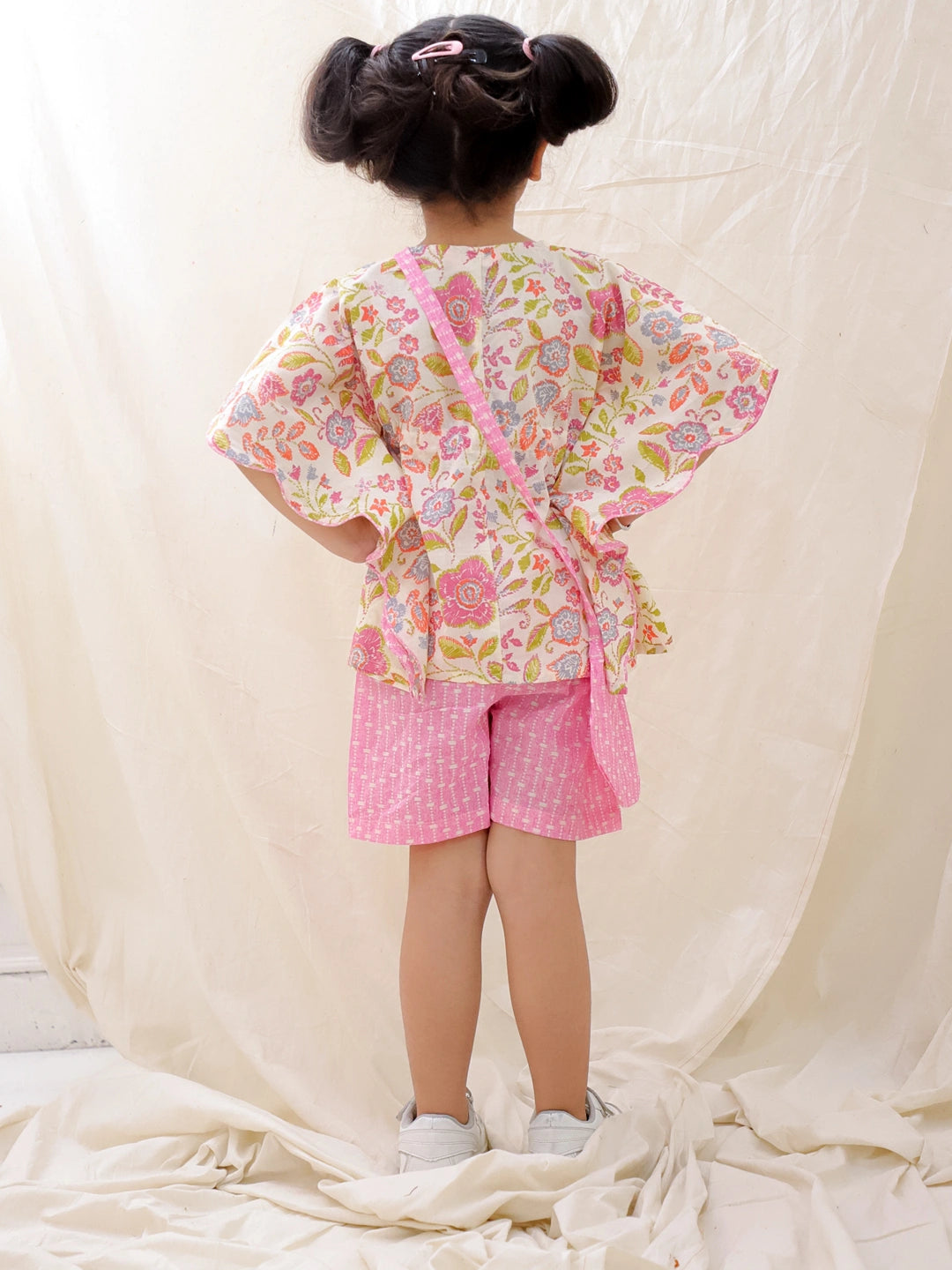 BownBee Summer Pure Cotton Printed Kaftan & Shorts Set For Girls - Blue