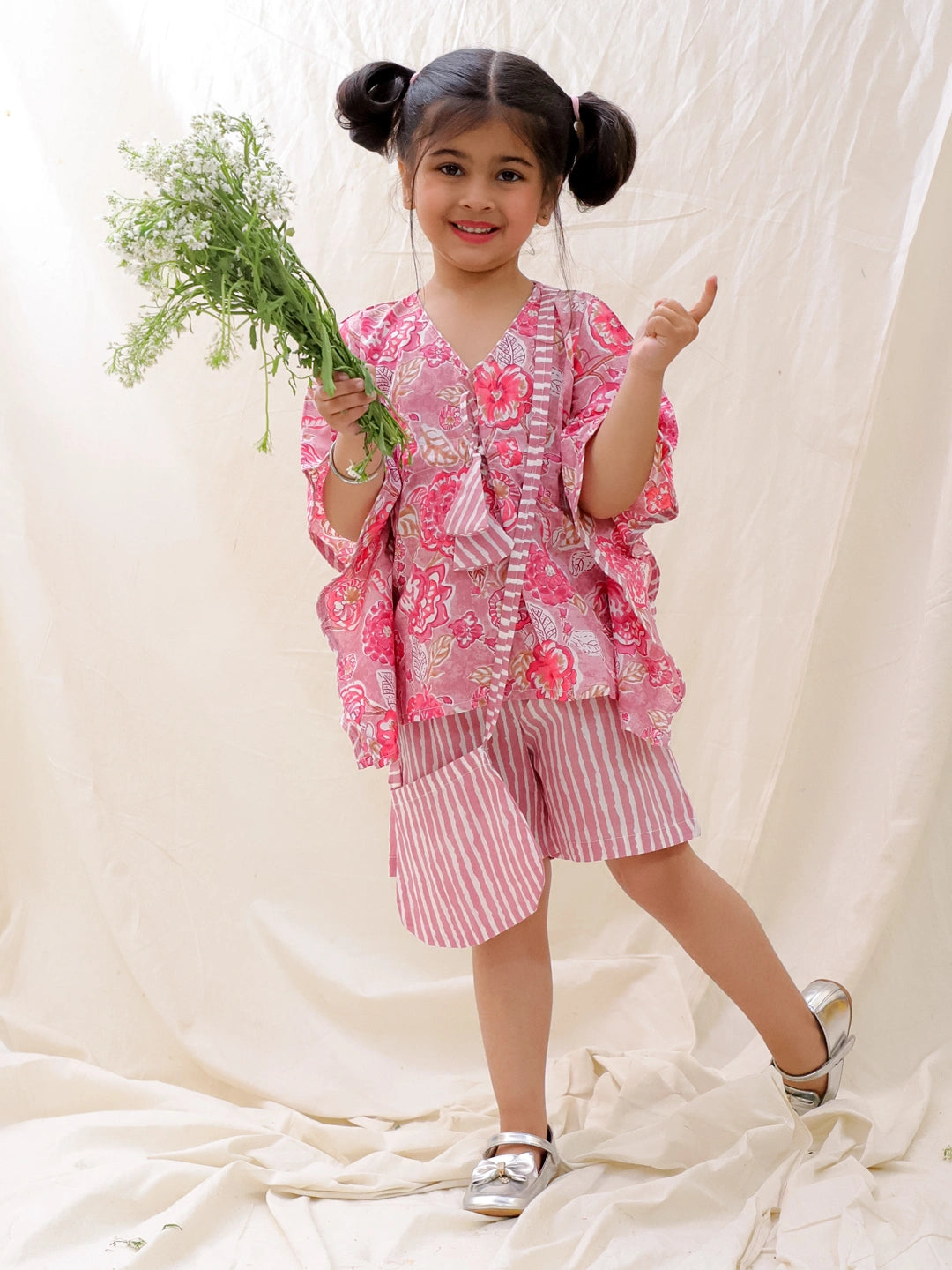 BownBee Summer Pure Cotton Printed Kaftan & Shorts Set For Girls - Yellow