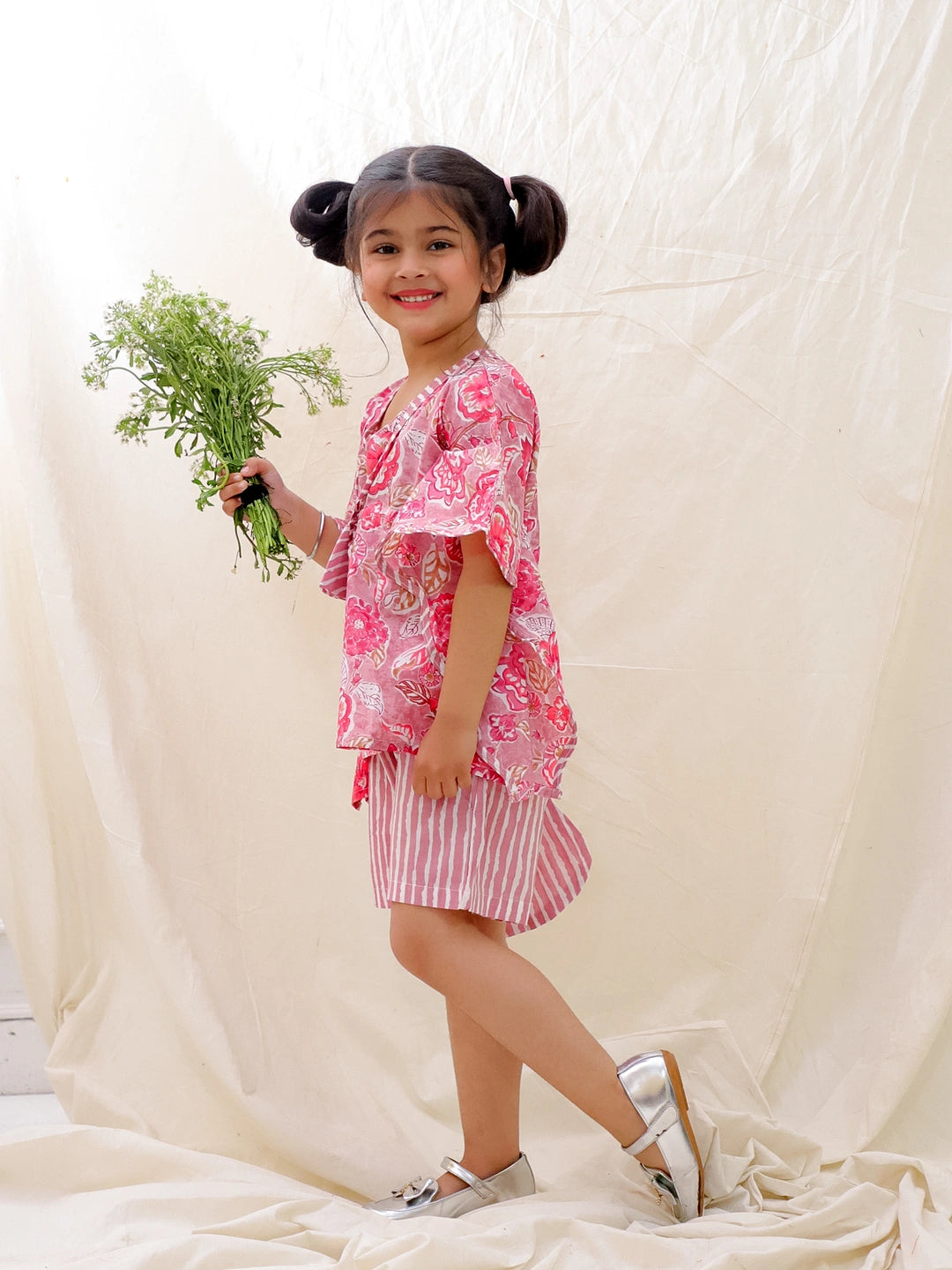 BownBee Summer Pure Cotton Printed Kaftan & Shorts Set For Girls - Yellow