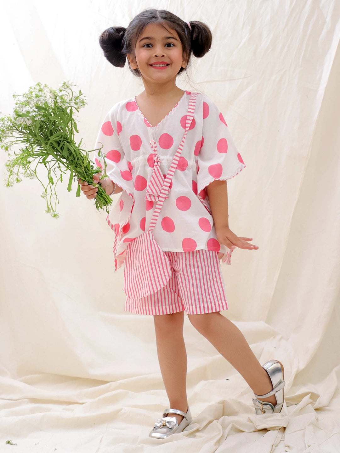 BownBee Summer Pure Cotton Printed Kaftan & Shorts Set For Girls - Yellow