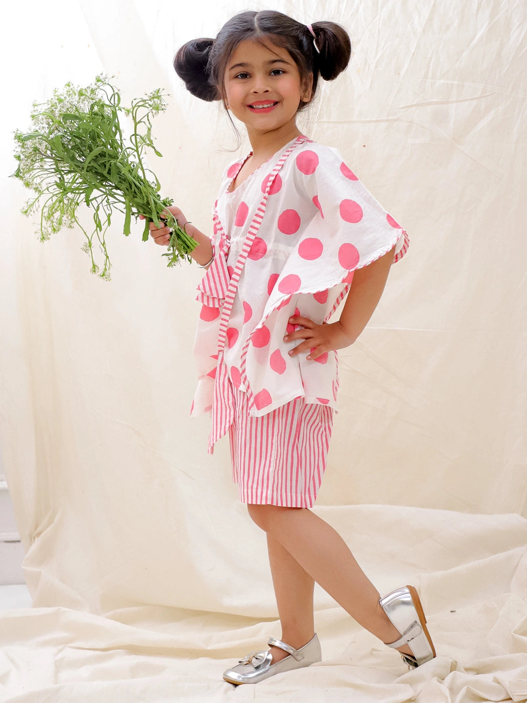 BownBee Summer Pure Cotton Printed Kaftan & Shorts Set For Girls - Yellow