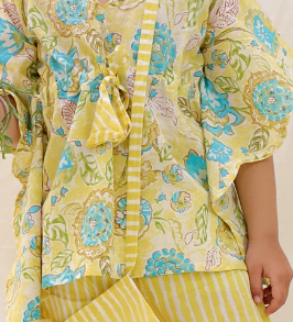 BownBee Summer Pure Cotton Printed Kaftan & Shorts Set For Girls - Blue