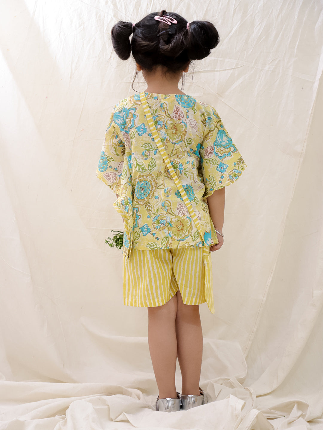 BownBee Summer Pure Cotton Printed Kaftan & Shorts Set For Girls - Blue
