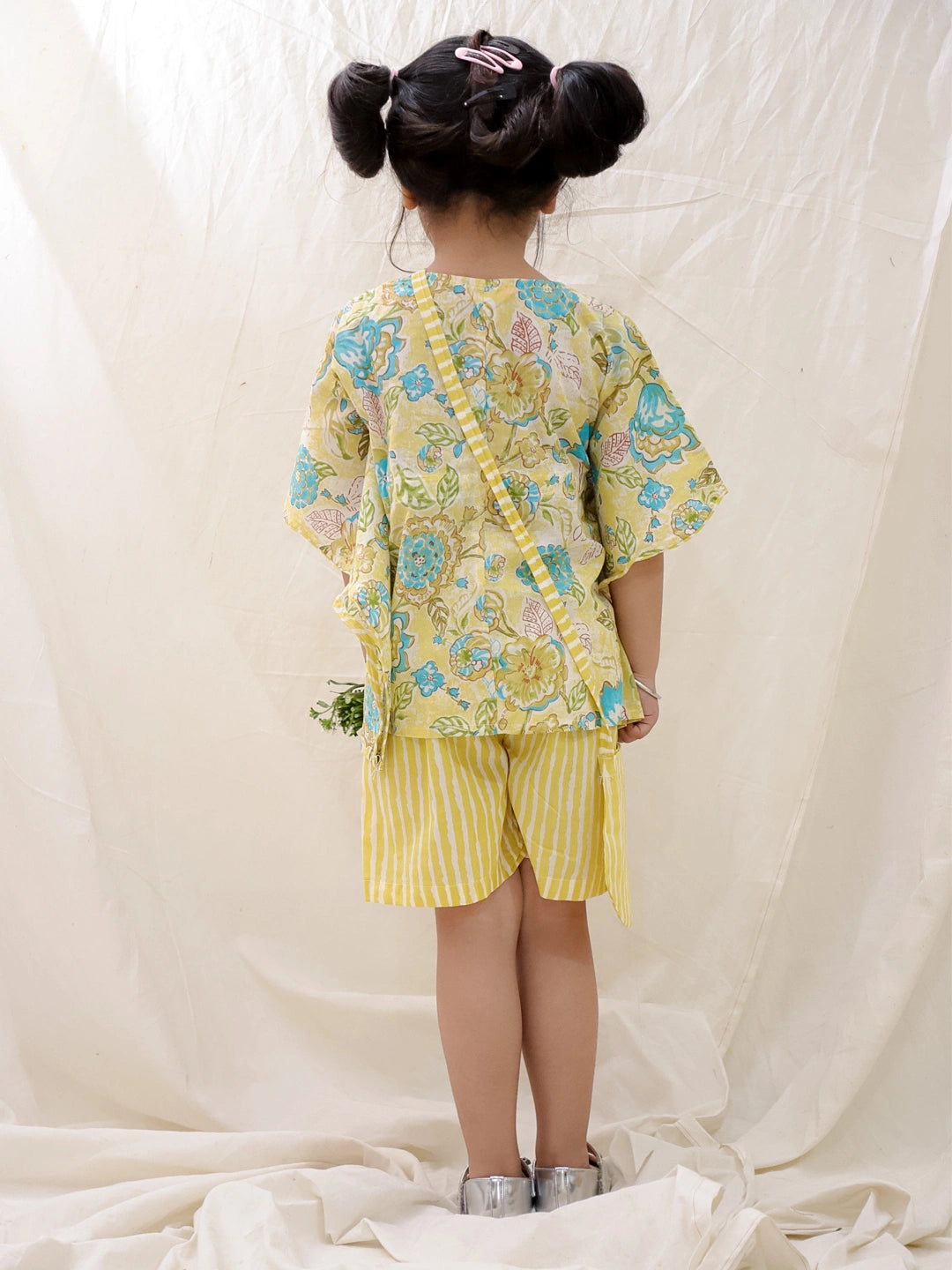 BownBee Summer Pure Cotton Printed Kaftan & Shorts Set For Girls - Rose Pink