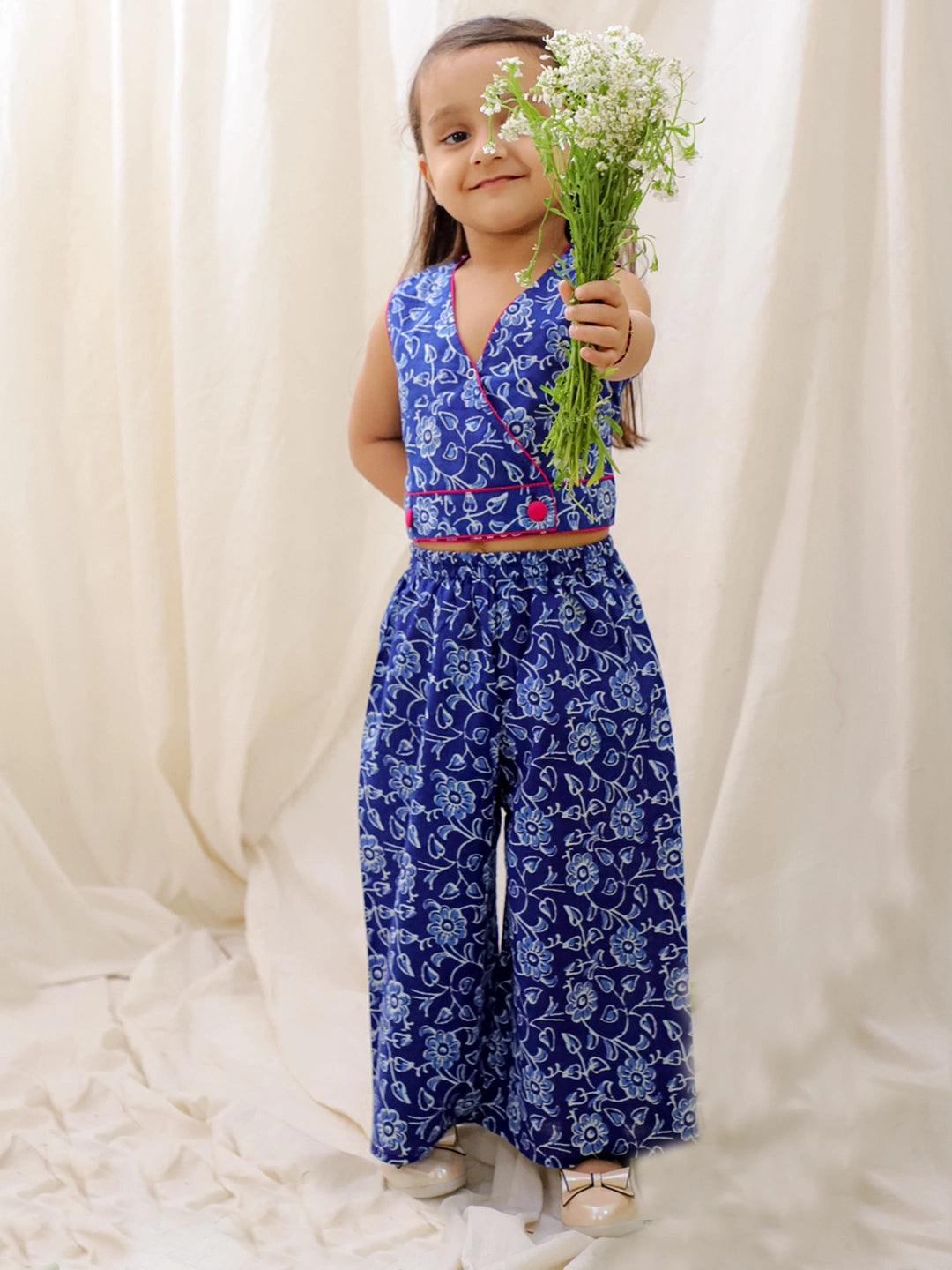 BownBee Summer Sleeveless Pure Cotton Printed Top & Palazo Set For Girls