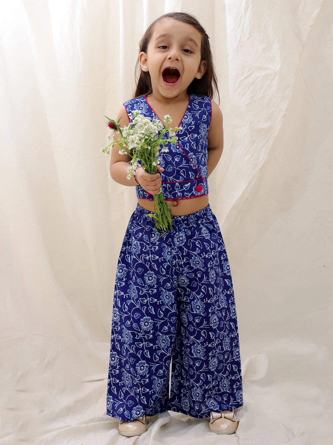 BownBee Summer Sleeveless Pure Cotton Printed Top & Palazo Set For Girls