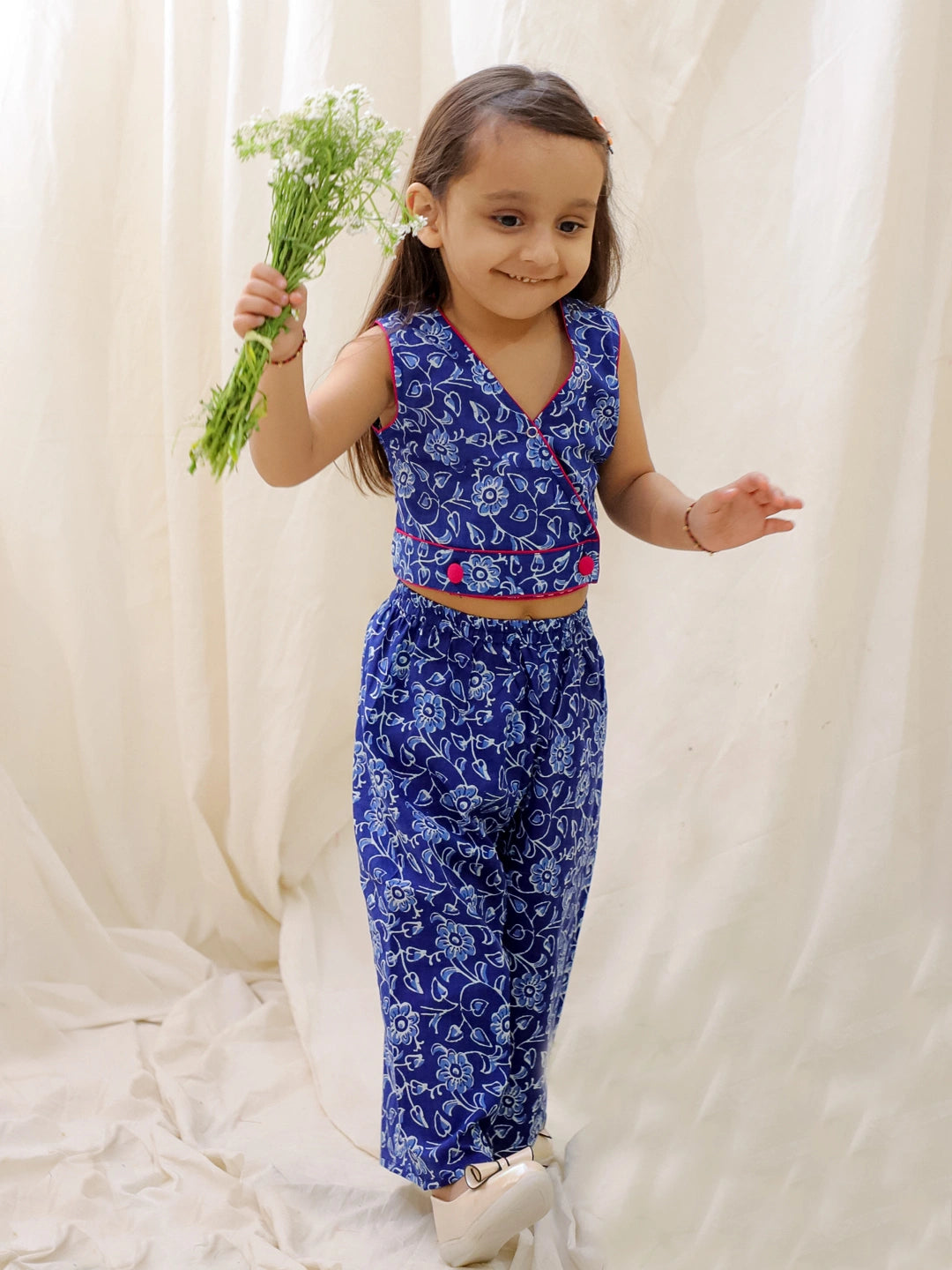 BownBee Summer Sleeveless Pure Cotton Printed Top & Palazo Set For Girls