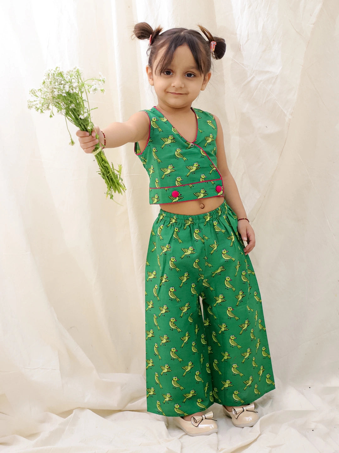 BownBee Summer Sleeveless Pure Cotton Printed Top & Palazo Set For Girls