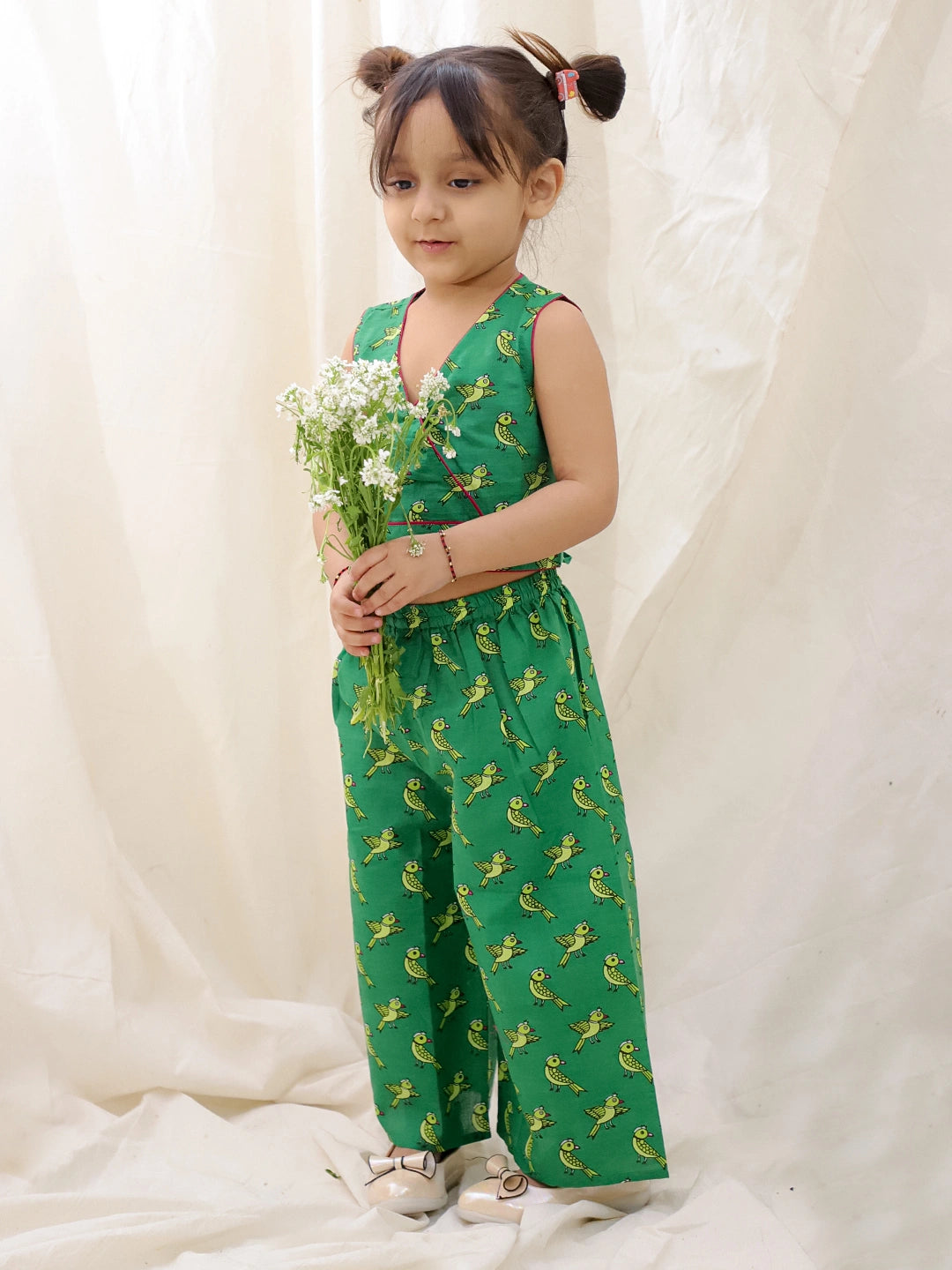 BownBee Summer Sleeveless Pure Cotton Printed Top & Palazo Set For Girls