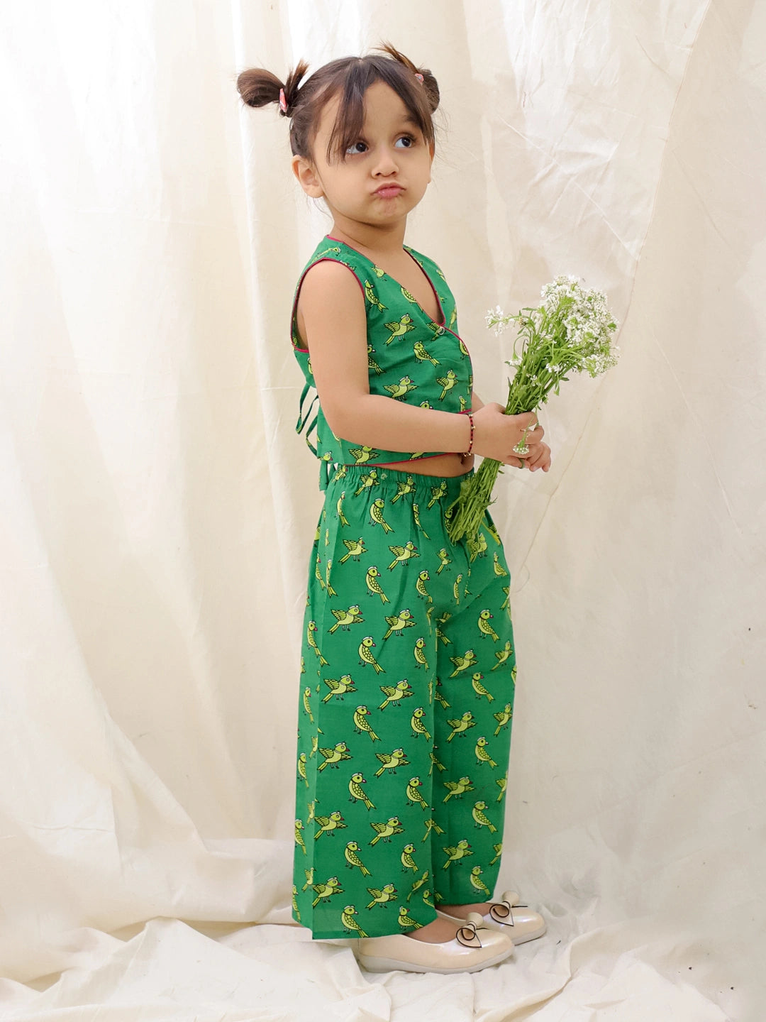 BownBee Summer Sleeveless Pure Cotton Printed Top & Palazo Set For Girls
