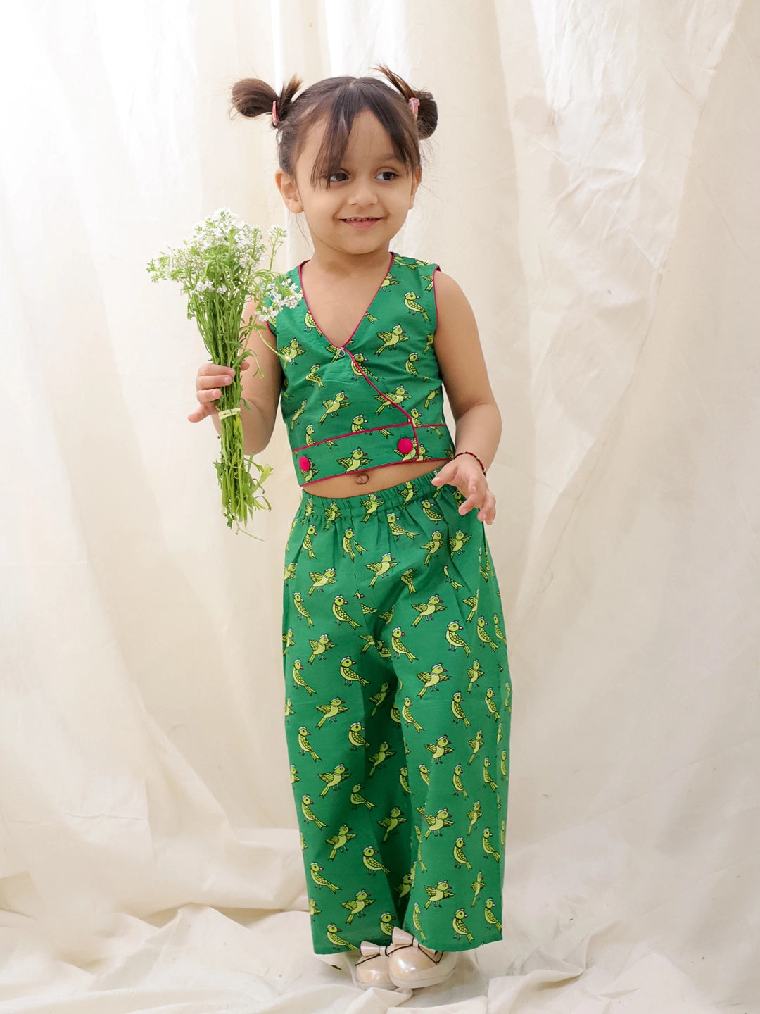 BownBee Summer Sleeveless Pure Cotton Printed Top & Palazo Set For Girls