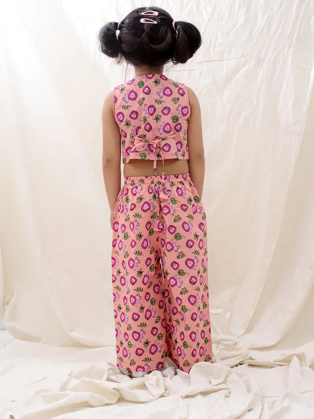 BownBee Summer Sleeveless Pure Cotton Printed Top & Palazo Set For Girls