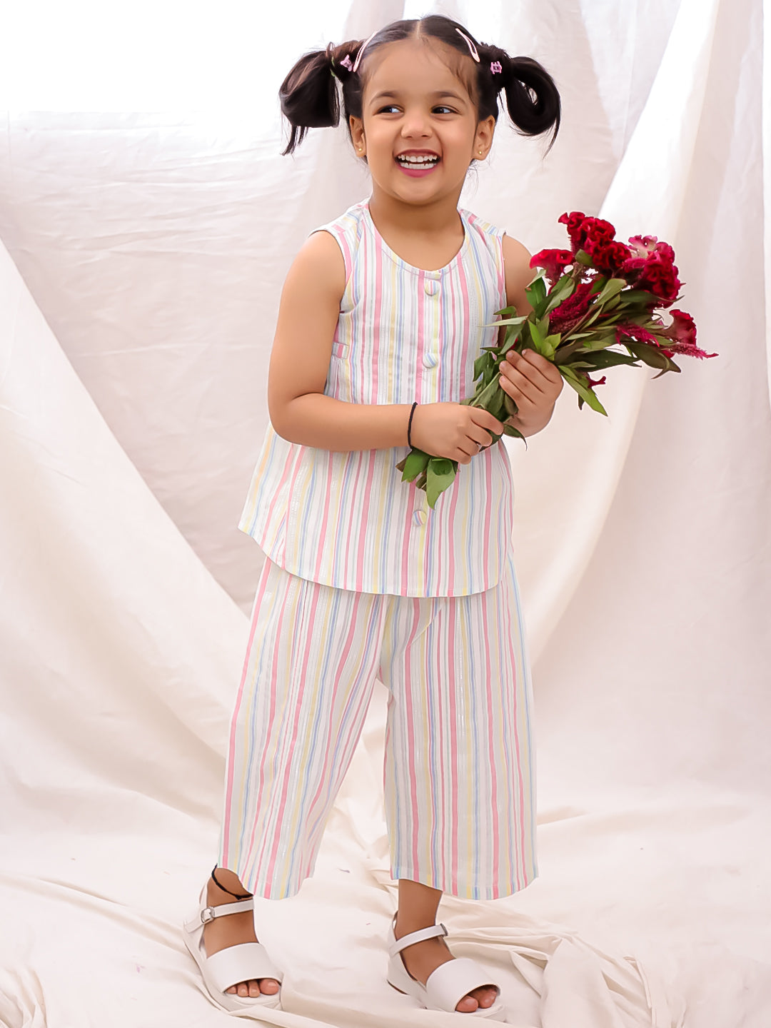 BownBee Cotton Sleeveless Top & Palazzo Set - Off White