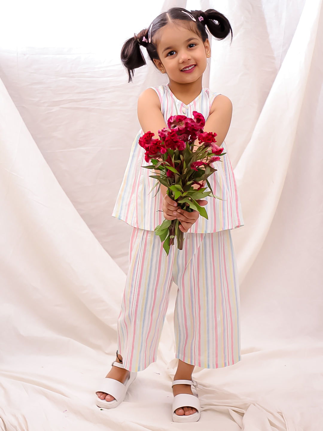 BownBee Cotton Sleeveless Top & Palazzo Set - Off White