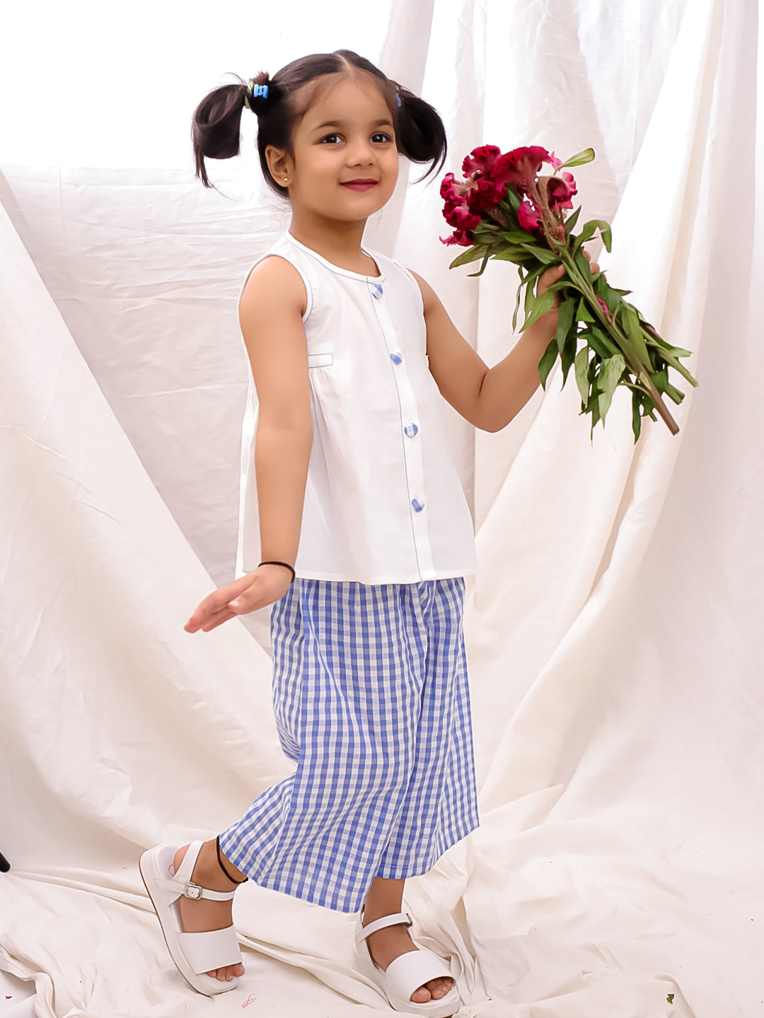BownBee Cotton Sleeveless Top & Palazzo Set - Off White