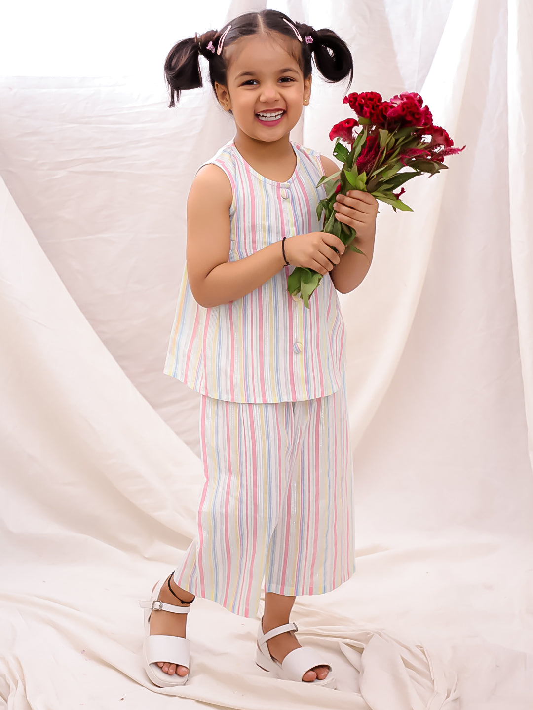 BownBee Cotton Sleeveless Top & Palazzo Set - Off White