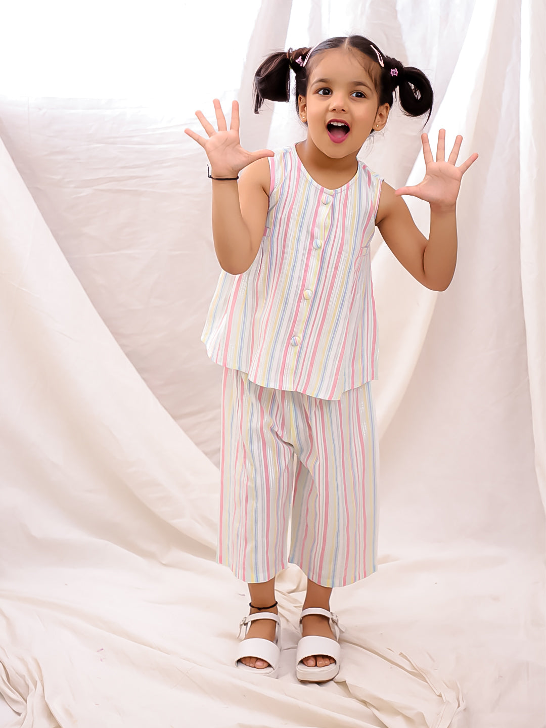 BownBee Cotton Sleeveless Top & Palazzo Set - Off White