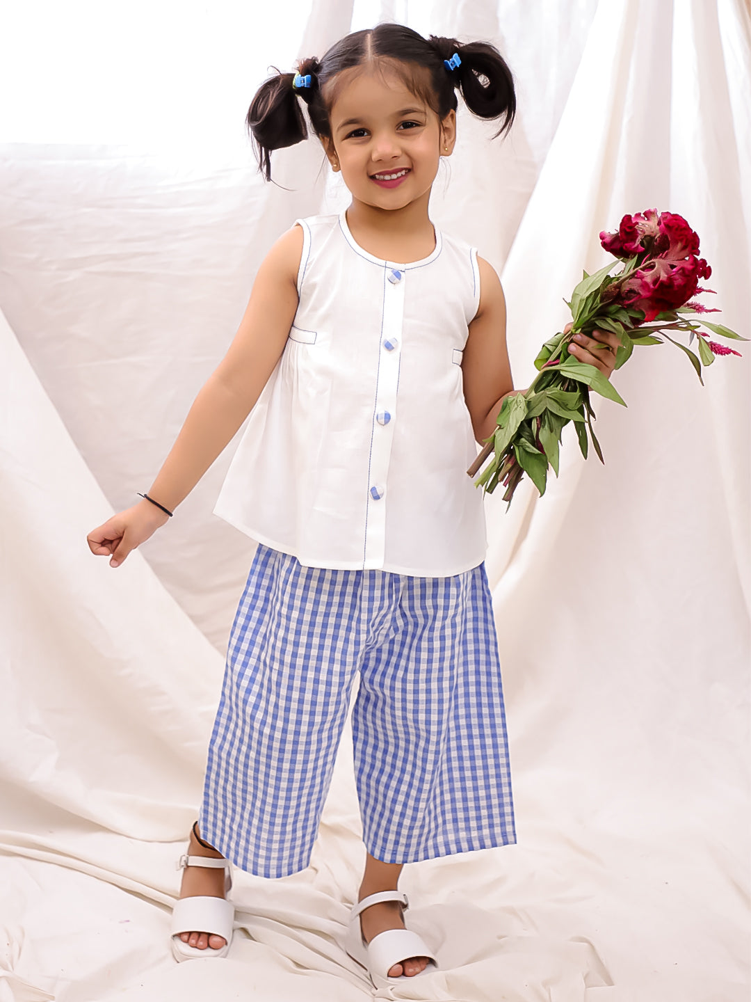BownBee Cotton Sleeveless Top & Palazzo Set - Off White