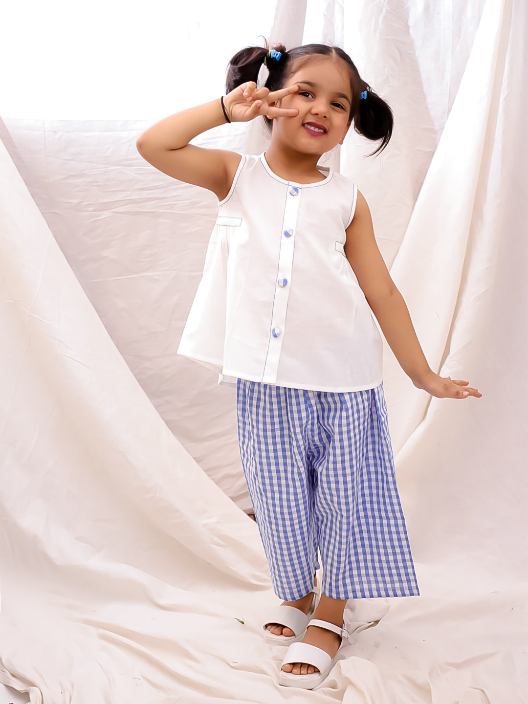 BownBee Cotton Sleeveless Top & Palazzo Set - Off White
