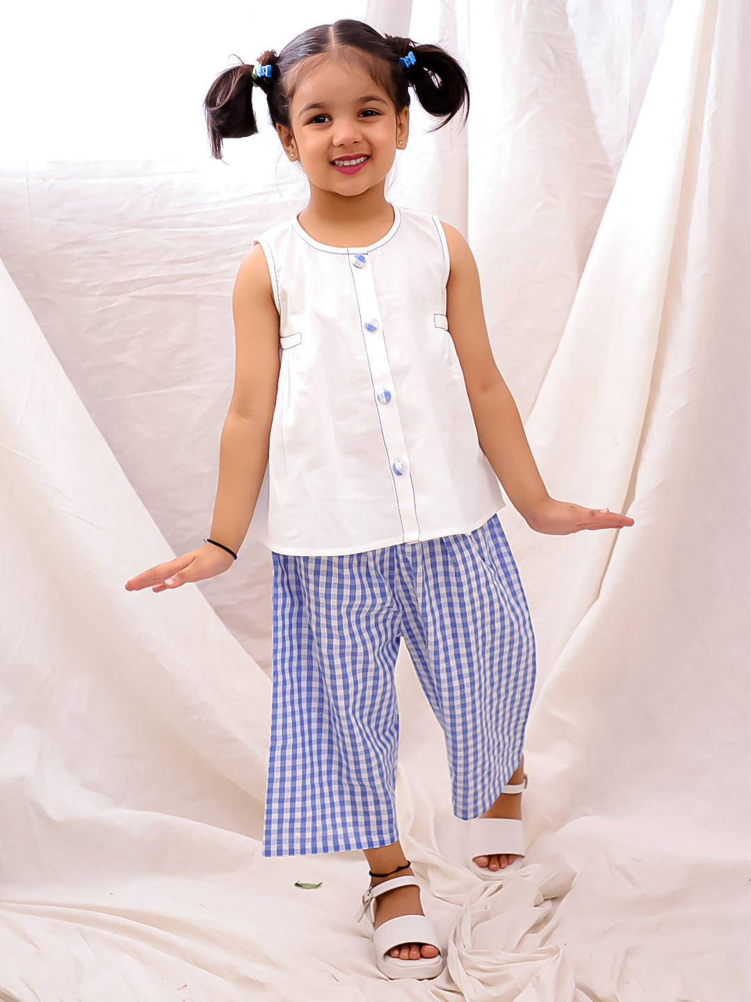 BownBee Cotton Sleeveless Top & Palazzo Set - Off White