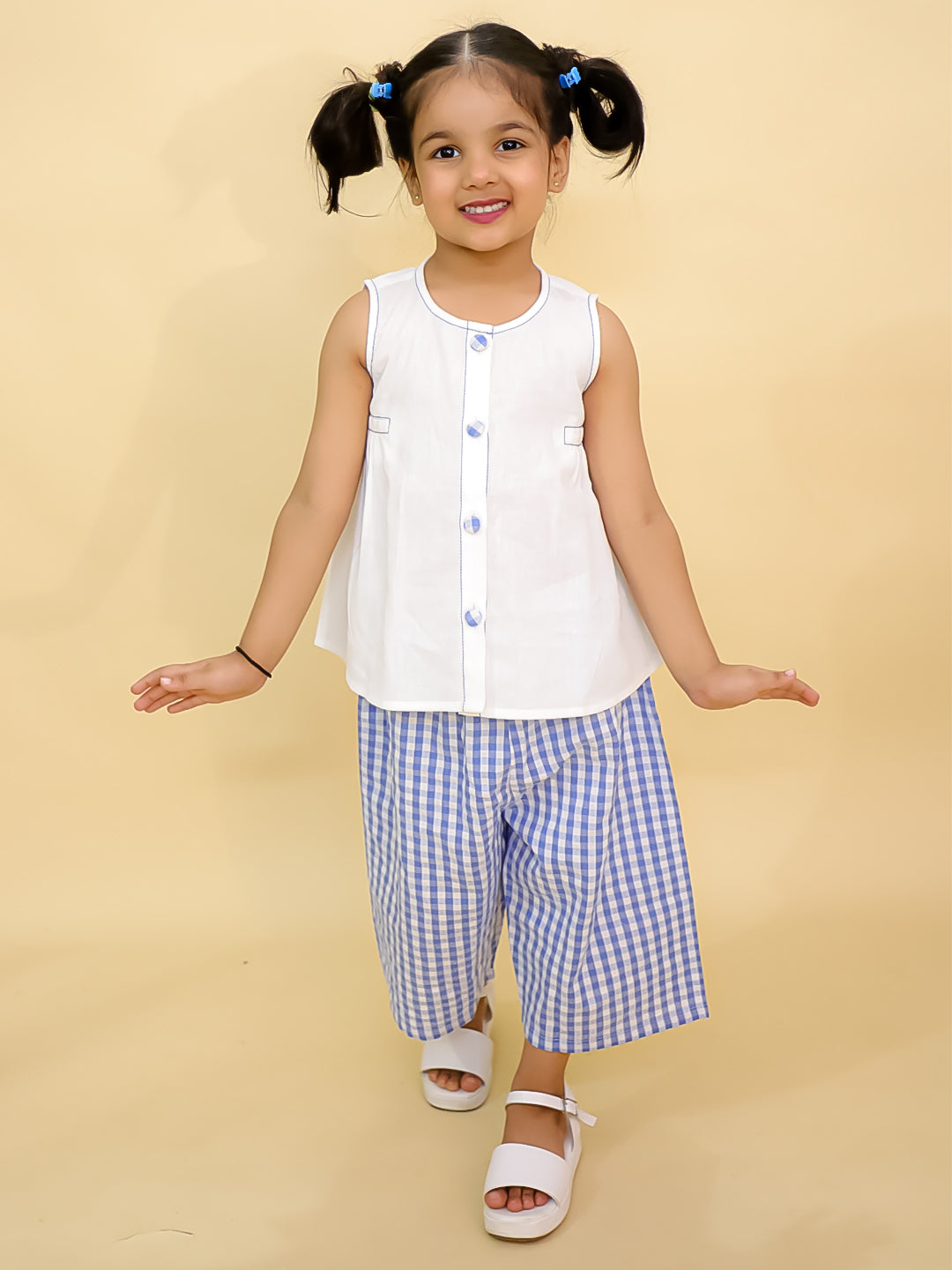 BownBee Cotton Sleeveless Top & Palazzo Set - Off White