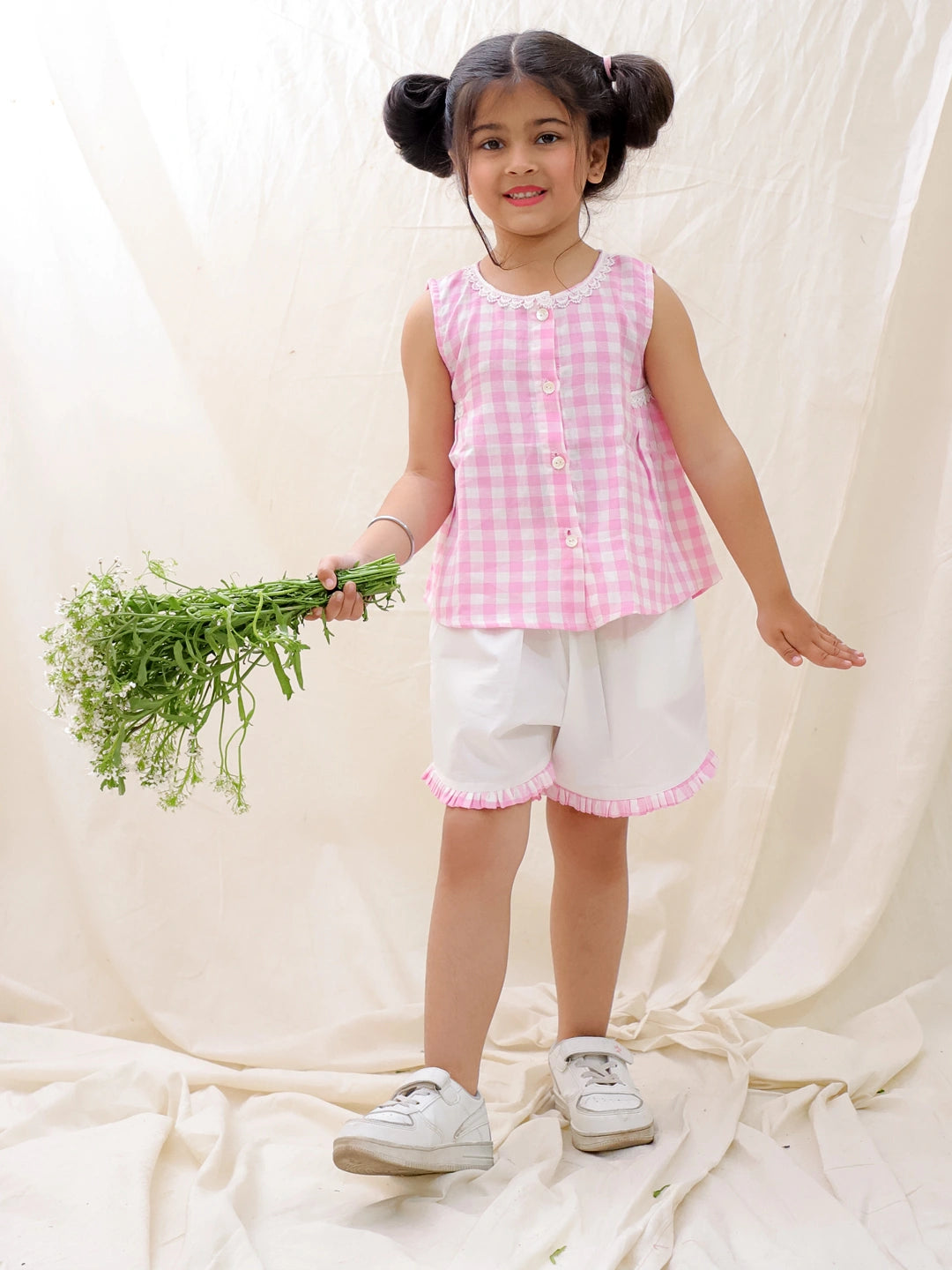 BownBee Summer Sleeveless Pure Cotton Printed Top & Shorts Set For Girls