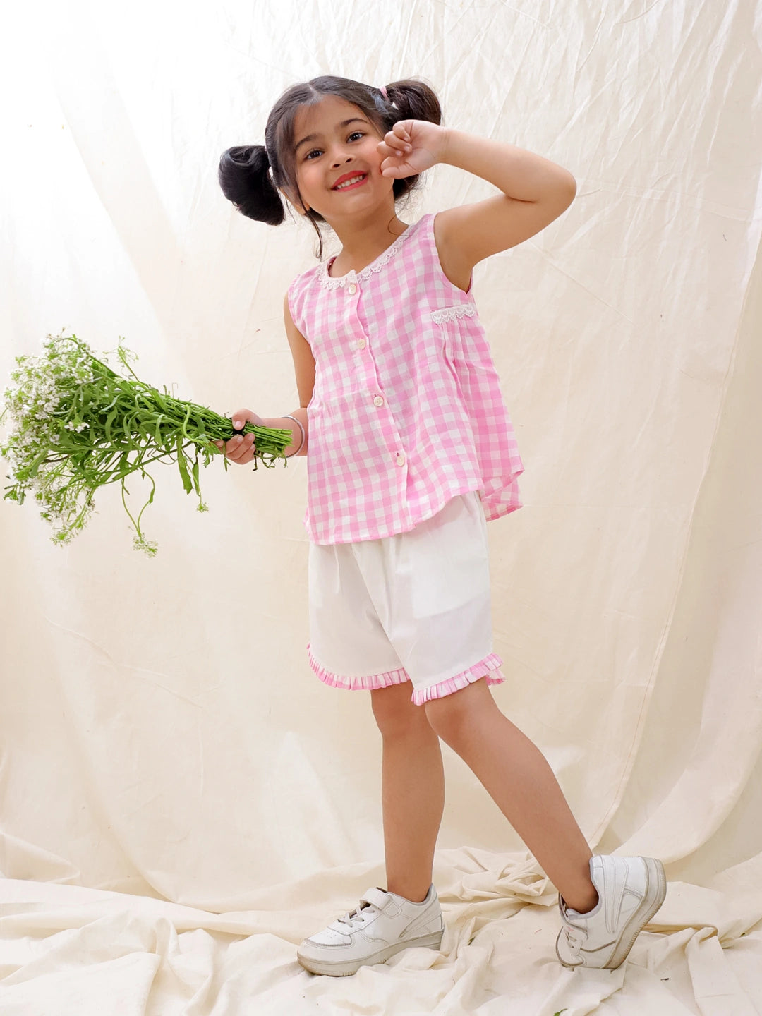 BownBee Summer Sleeveless Pure Cotton Printed Top & Shorts Set For Girls