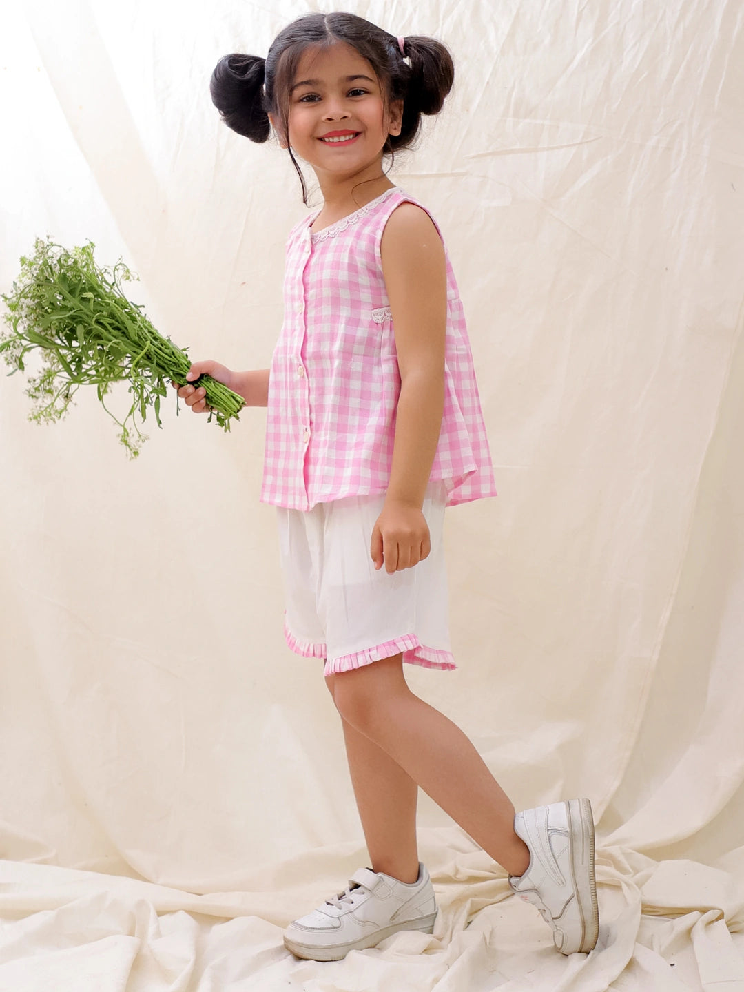 BownBee Summer Sleeveless Pure Cotton Printed Top & Shorts Set For Girls