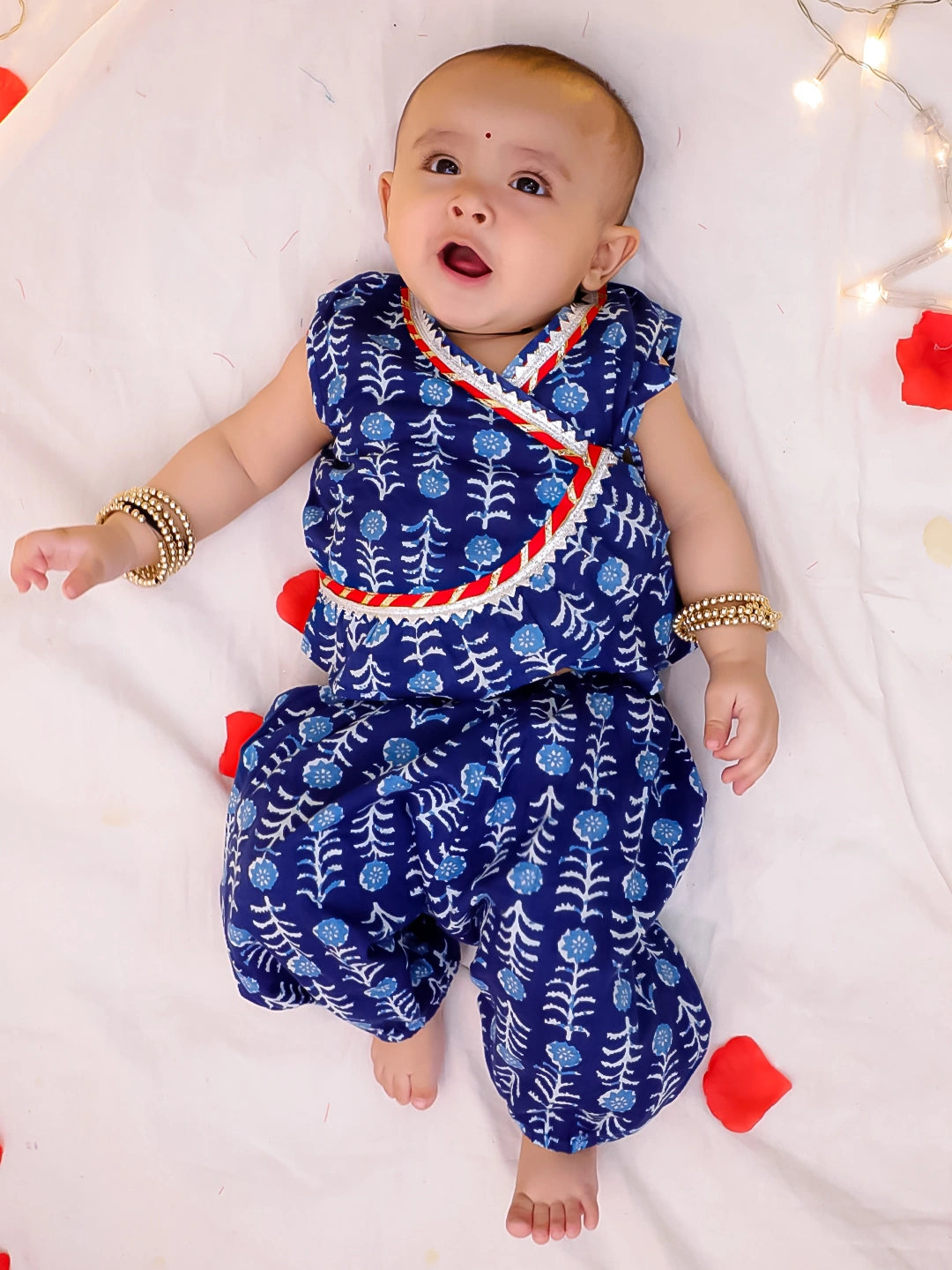 Bownbee Girls Cotton Clothing Set For Infants  - Floral - Blue