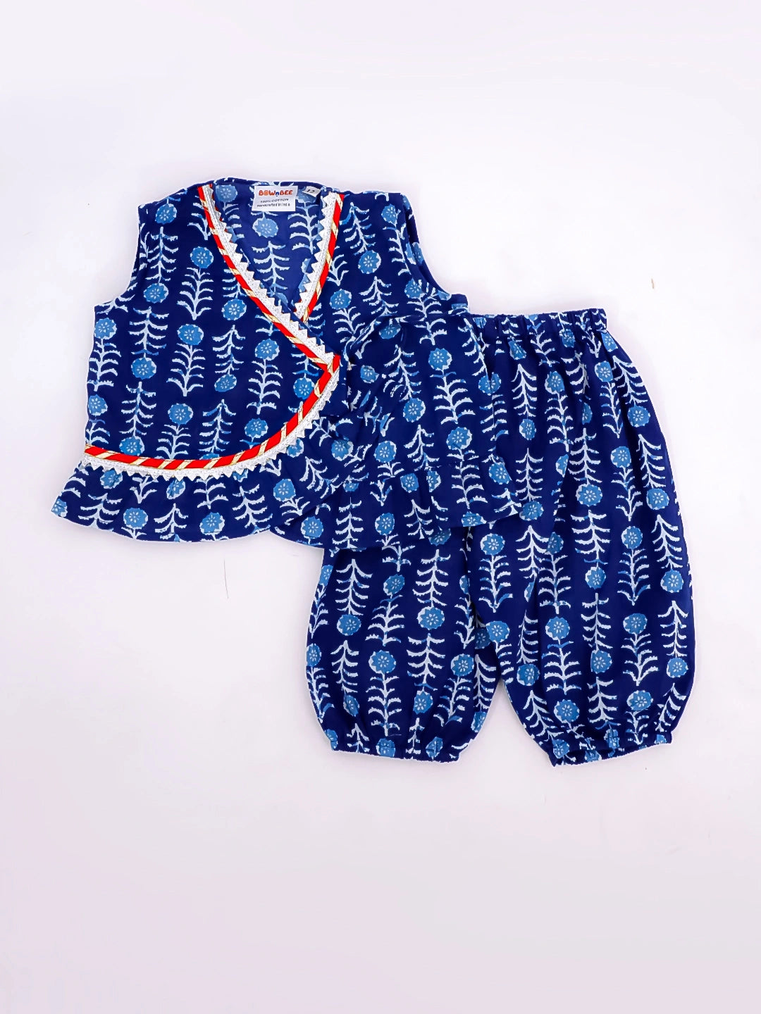 Bownbee Girls Cotton Clothing Set For Infants  - Floral - Blue