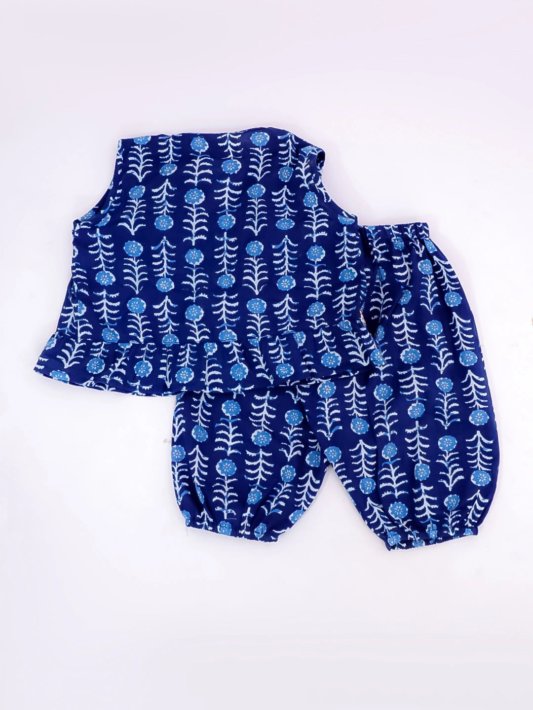 Bownbee Girls Cotton Clothing Set For Infants  - Floral - Blue