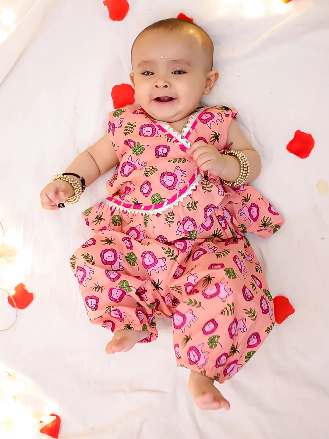 Bownbee Girls Cotton Clothing Set For Infants  - Animal Print - Pink