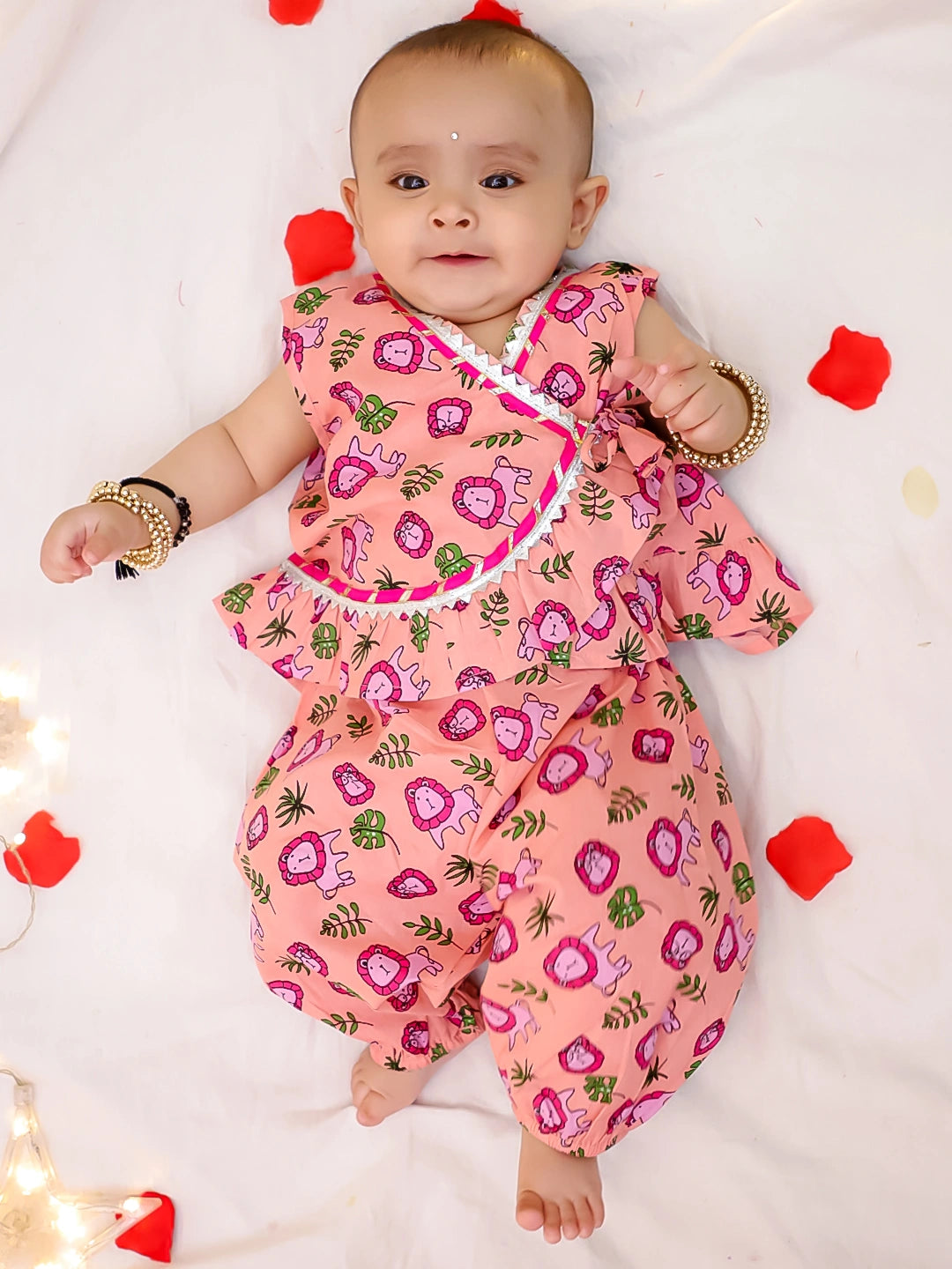 Bownbee Girls Cotton Clothing Set For Infants  - Floral - Blue