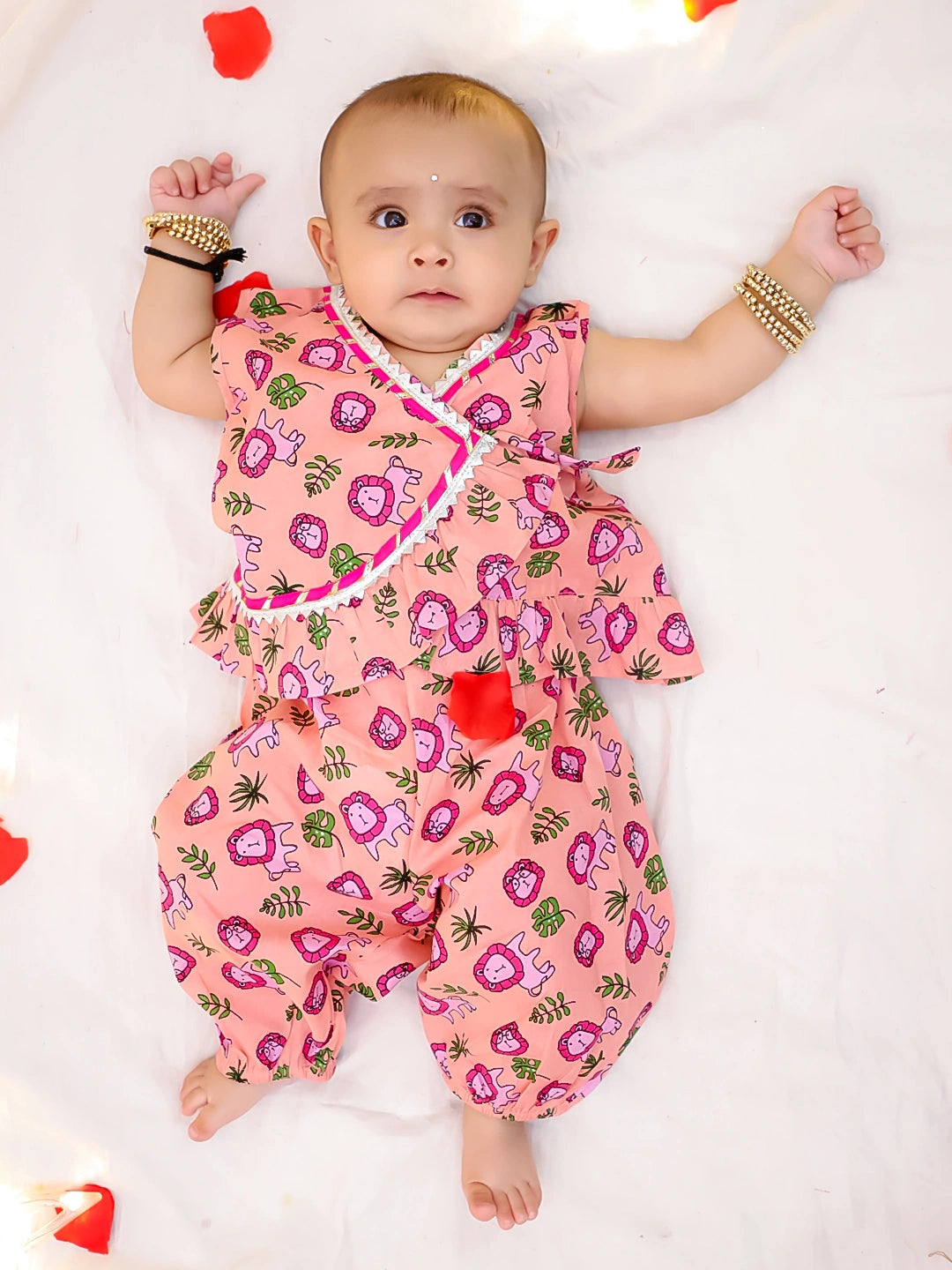 Bownbee Girls Cotton Clothing Set For Infants  - Animal Print - Pink