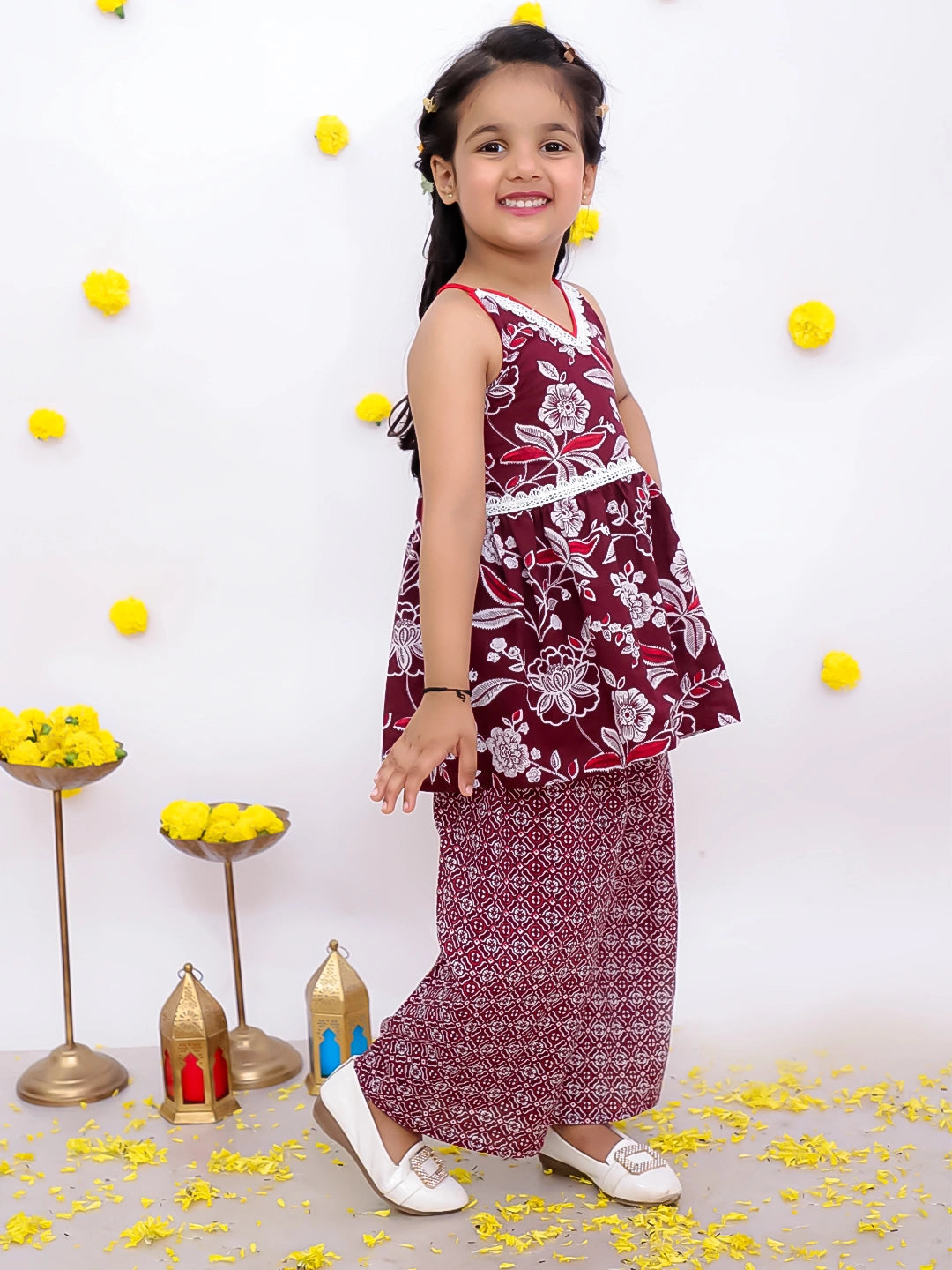 BownBee Sleeveless Pure Cotton Top With Palazo Set For Girls