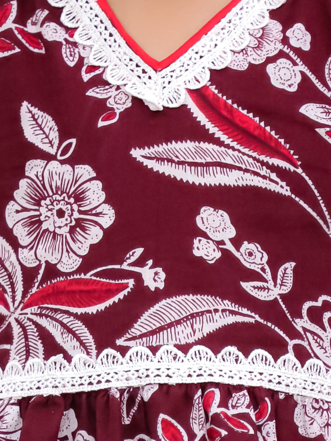 BownBee Sleeveless Pure Cotton Top With Palazo Set For Girls - Maroon