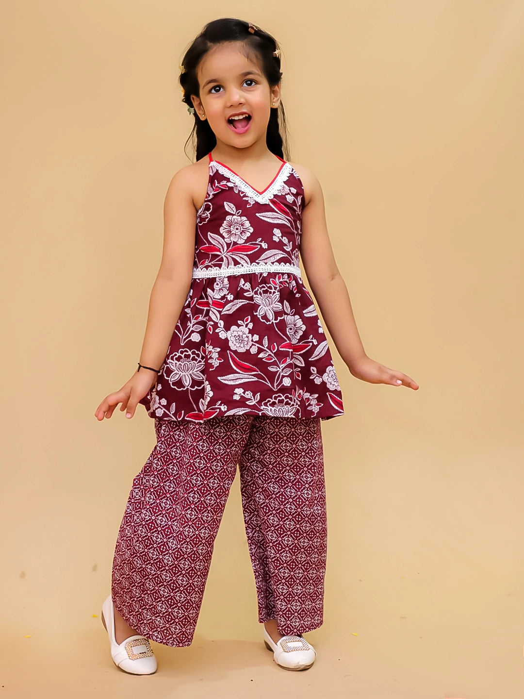 BownBee Sleeveless Pure Cotton Top With Palazo Set For Girls