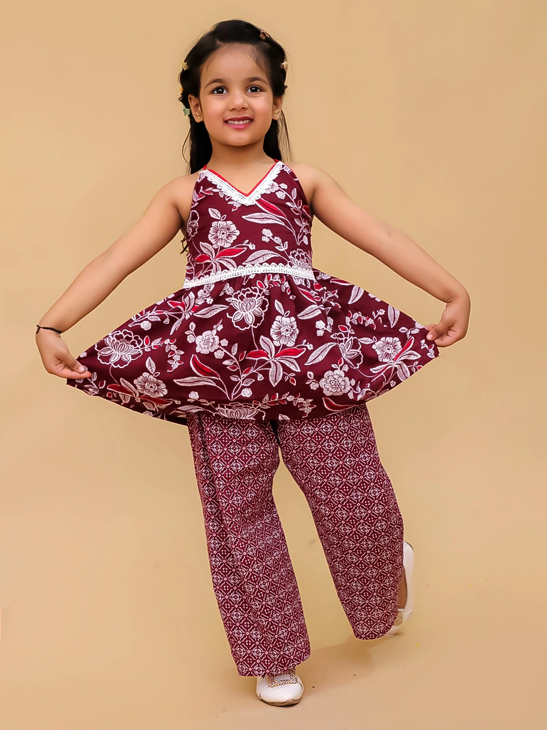 BownBee Sleeveless Pure Cotton Top With Palazo Set For Girls