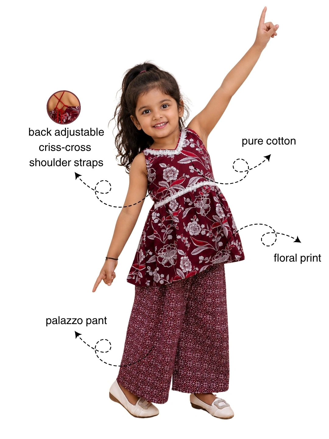BownBee Sleeveless Pure Cotton Top With Palazo Set For Girls