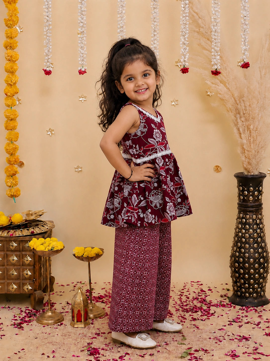 BownBee Sleeveless Pure Cotton Top With Palazo Set For Girls