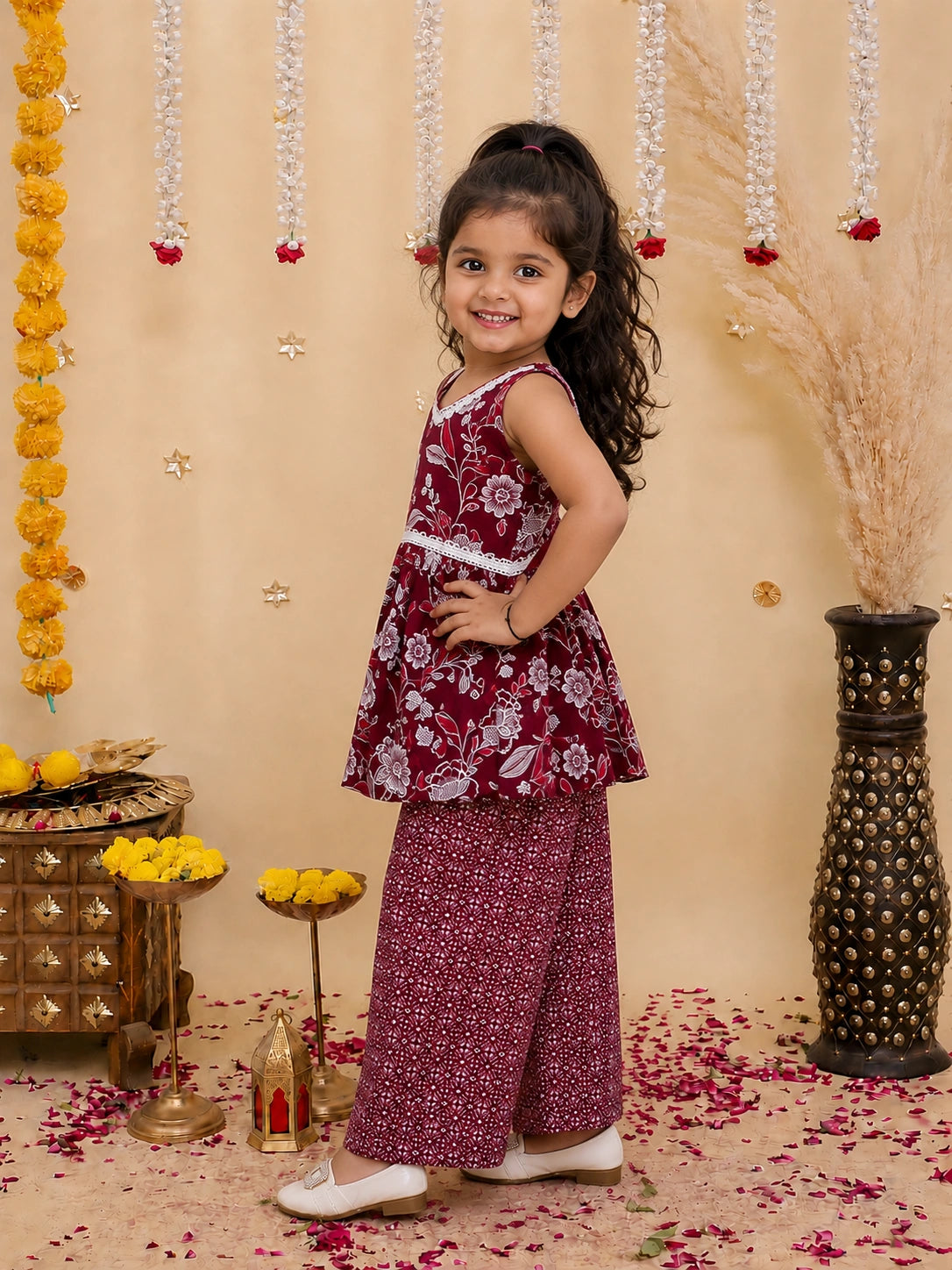 BownBee Sleeveless Pure Cotton Top With Palazo Set For Girls