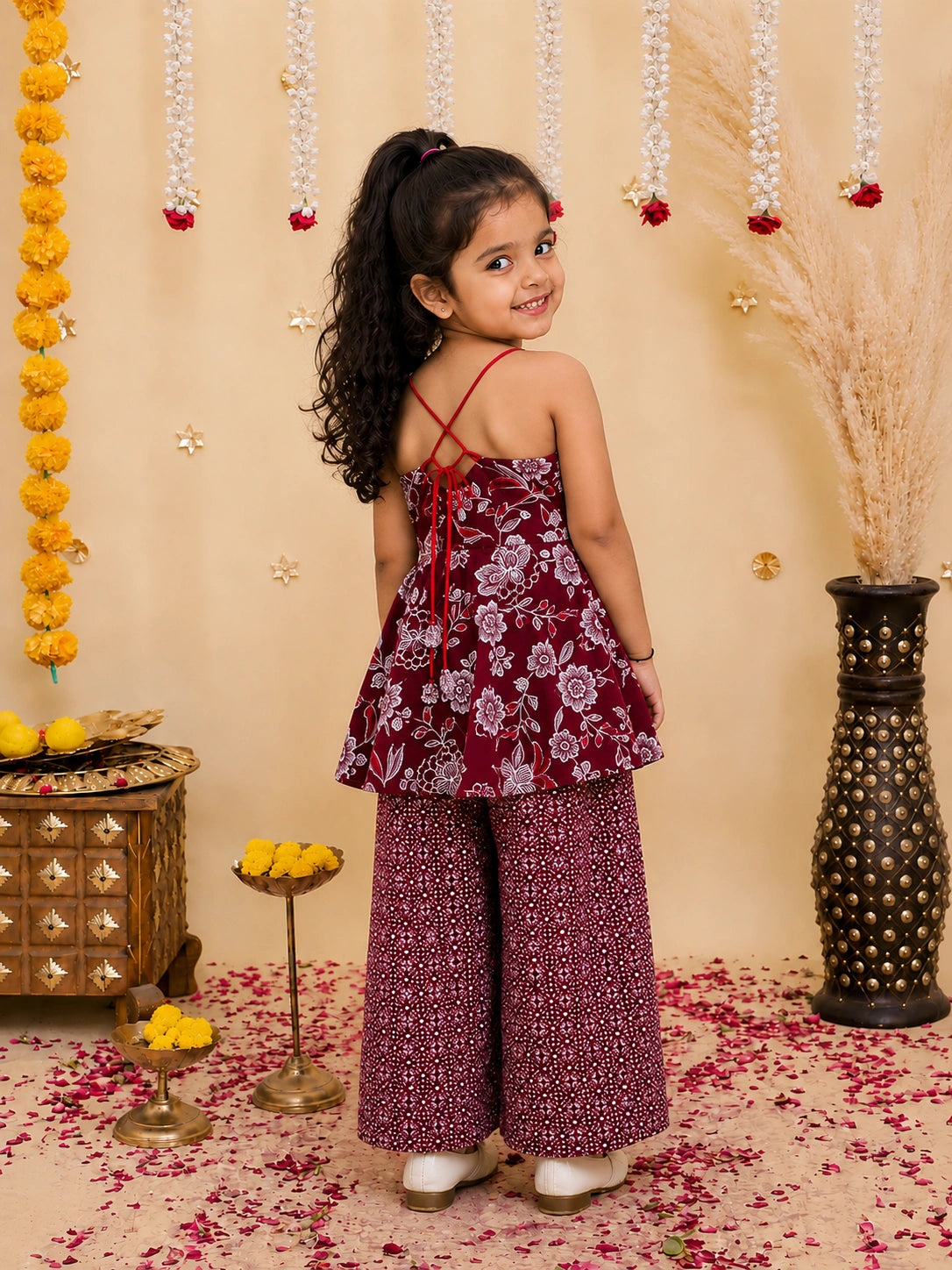 BownBee Sleeveless Pure Cotton Top With Palazo Set For Girls