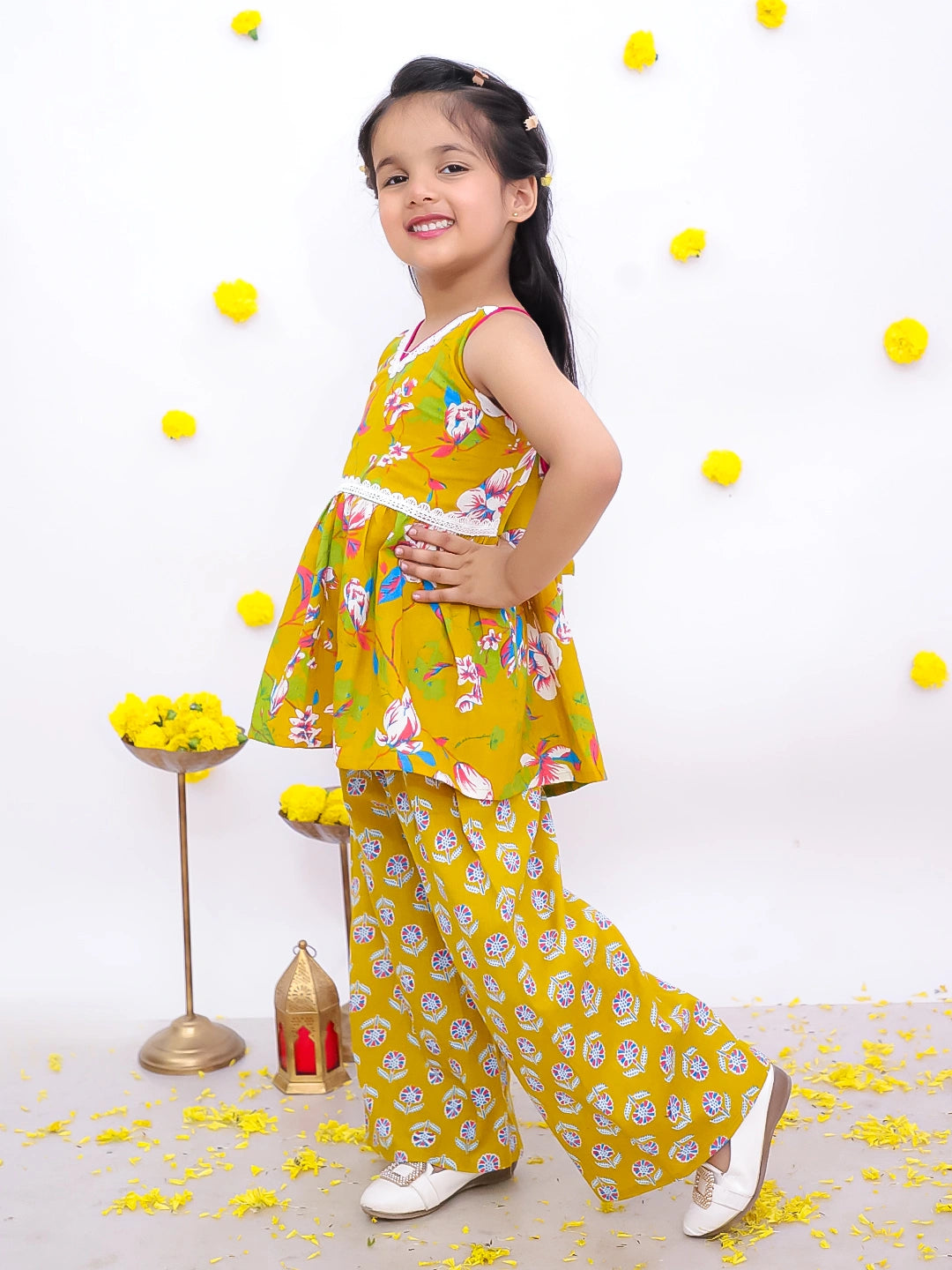 BownBee Sleeveless Pure Cotton Top With Palazo Set For Girls