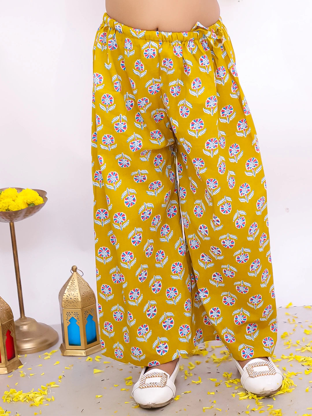 BownBee Sleeveless Top With Palazzo & Printed Full Sleeve Short Kurta Sibling Set