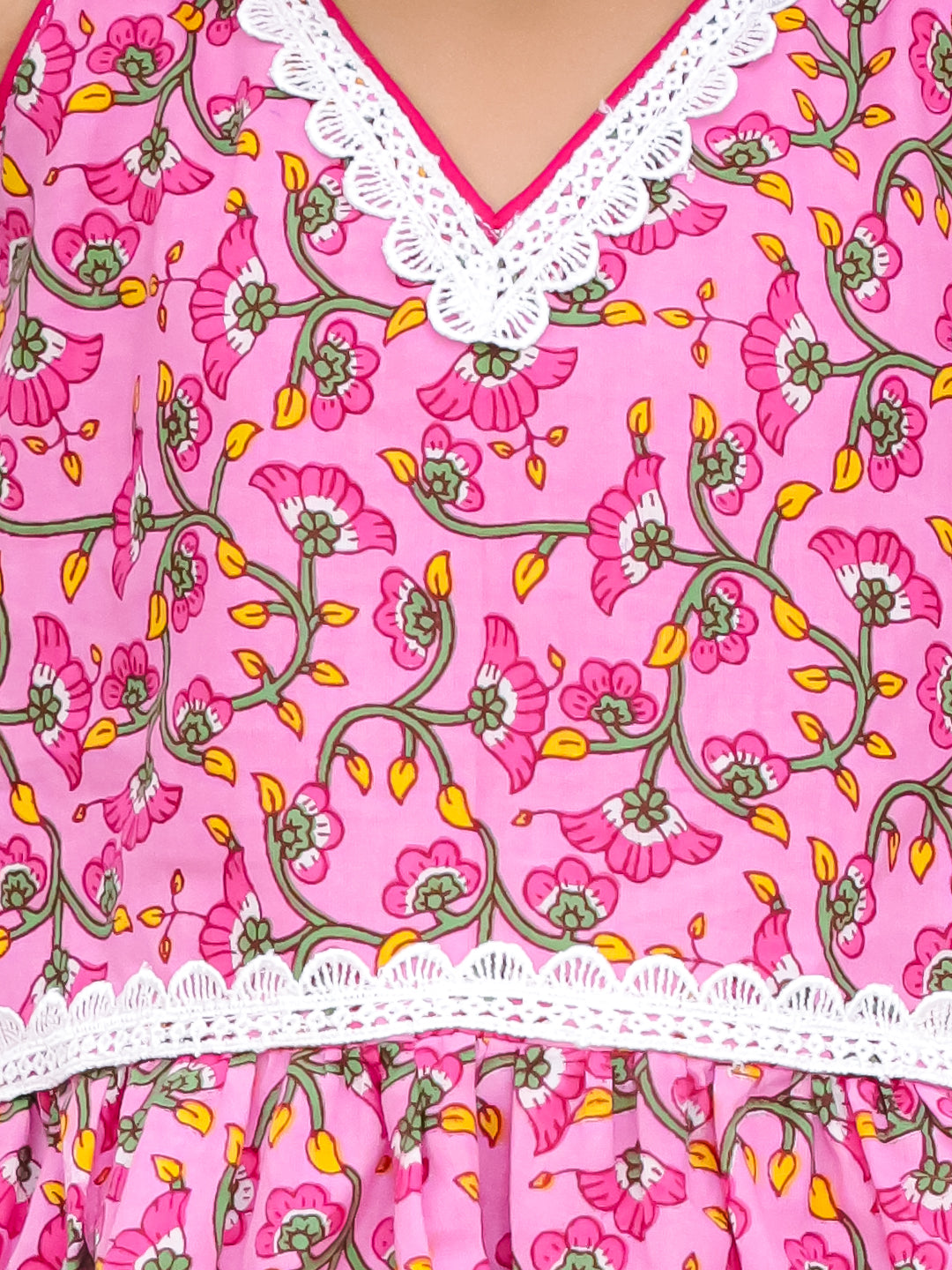 BownBee Sleeveless Pure Cotton Top With Palazo Set For Girls - Pink