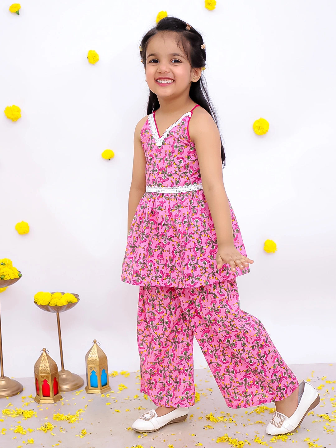 BownBee Sleeveless Pure Cotton Top With Palazo Set For Girls