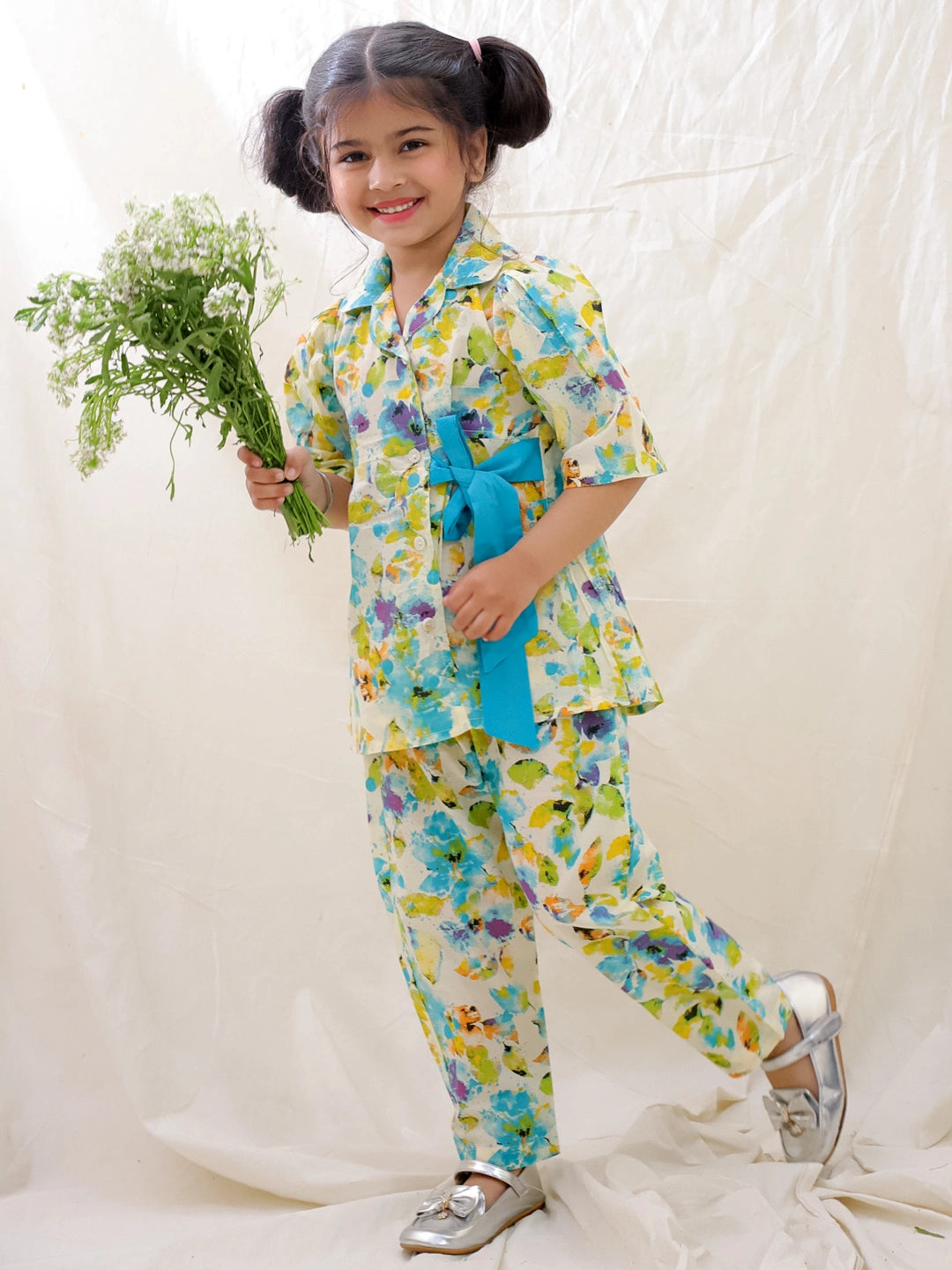 BownBee Short Sleeves Pure Cotton Top & Pants Set For Girls
