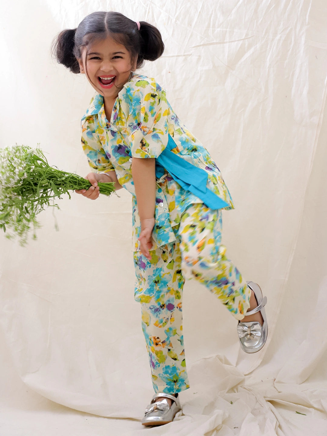BownBee Short Sleeves Pure Cotton Top & Pants Set For Girls